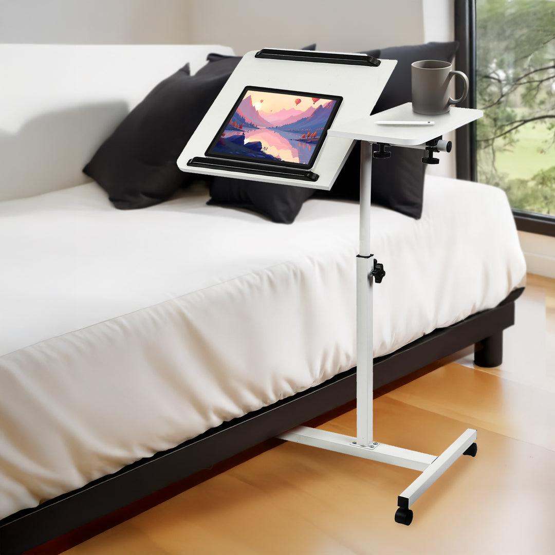 Suport mobil pentru birou/laptop Maclean, alb, înălțime reglabilă 59-89cm, max. 30kg , MC-121 W