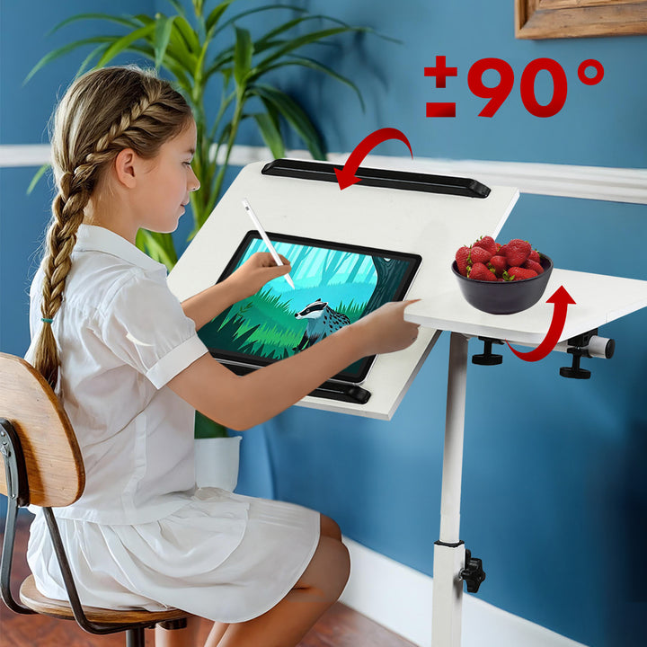 Suport mobil pentru birou/laptop Maclean, alb, înălțime reglabilă 59-89cm, max. 30kg , MC-121 W