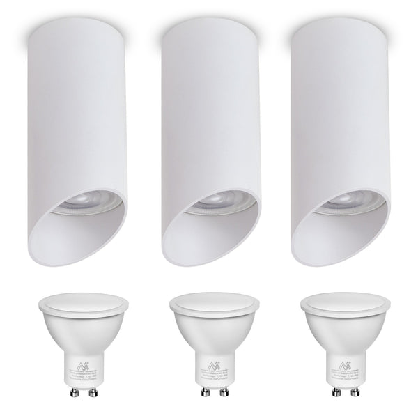 Corp de iluminat de suprafață/tub Maclean, spot, rotund, aluminiu, GU10, 55x130mm, alb, MCE360 W 3pcs+LED bec GU10 7W Maclean Energy MCE437 NW alb neutru 4000K, 220-240V~, 50/60Hz 3pcs