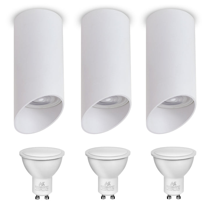 Corp de iluminat de suprafață/tub Maclean, spot, rotund, aluminiu, GU10, 55x130mm, alb, MCE360 W 3pcs+LED bec GU10 7W Maclean Energy MCE437 NW alb neutru 4000K, 220-240V~, 50/60Hz 3pcs
