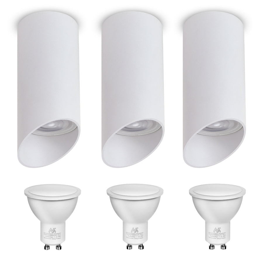 Corp de iluminat de suprafață/tub Maclean, spot, rotund, aluminiu, GU10, 55x130mm, alb, MCE360 W 3pcs+LED bec GU10 7W Maclean Energy MCE437 NW alb neutru 4000K, 220-240V~, 50/60Hz 3pcs