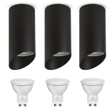 Set 3 spoturi tubulare Maclean, suprafață/tub, rotund, aluminiu, GU10, 55x130mm, culoare neagră, MCE360 B + 3 becuri LED GU10 7W Maclean Energy MCE437 NW alb neutru 4000K, 220-240V~, 50/60Hz