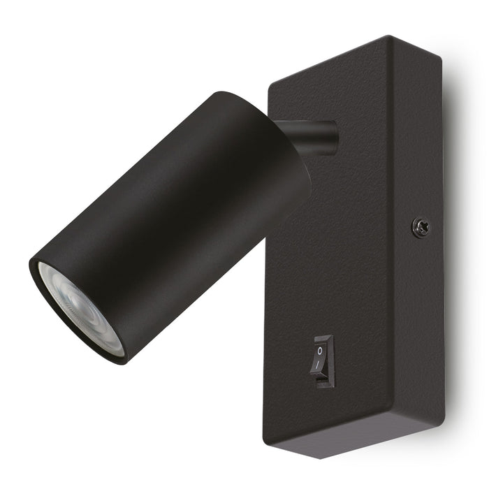 Maclean wall lamp / wall light, spot, rotund, GU10, cu comutator 55x90mm, culoare neagră, MCE369 B+ Bec LED GU10 7W Maclean Energy MCE437 WW alb cald 3000K, 220-240V~, 50/60Hz, 490 lumeni