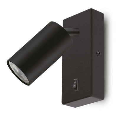 Maclean wall lamp / wall light, spot, rotund, GU10, cu întrerupător 55x90mm, negru, MCE369 B+LED bec GU10 7W Maclean Energy MCE437 NW alb neutru 4000K, 220-240V~, 50/60Hz, 490 lumeni