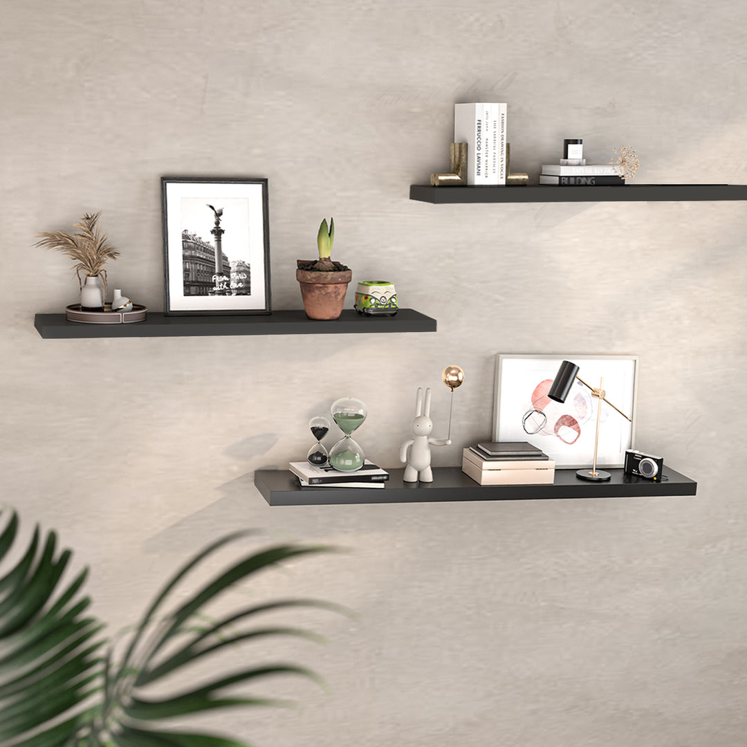 Set 3 rafturi de perete Maclean MC-330, 90 x 20 cm, 5 kg, negru
