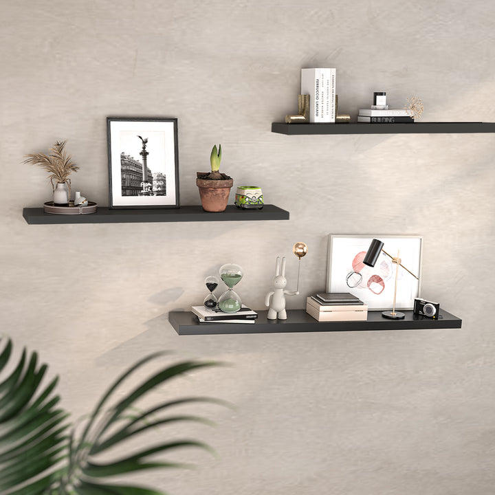 Set 3 rafturi de perete Maclean MC-330, 90 x 20 cm, 5 kg, negru