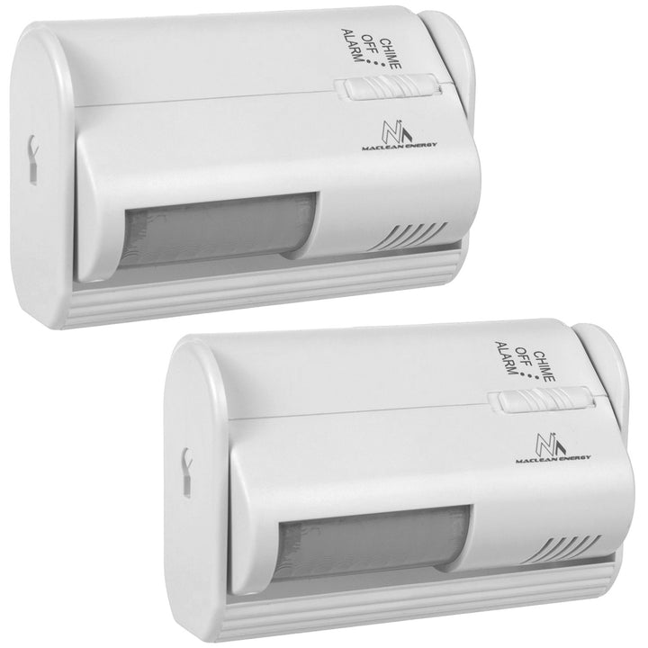 Dispozitiv de semnalizare intrare fără fir Maclean, senzor PIR, rază de acțiune 8m, alimentat de o baterie de 9V DC, volum peste 70dB, MCE311 W, 2 bucăți