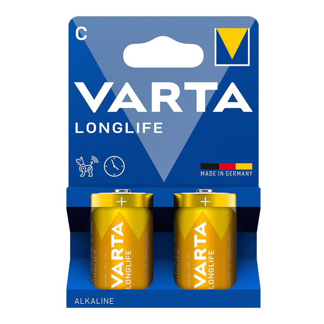 2 baterii alcaline de 1,5 V LR14 C Varta Longlife în blister