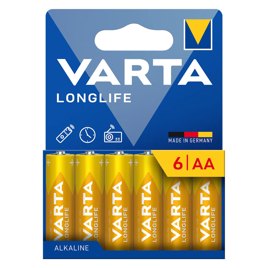 6 baterii alcaline de 1,5 V LR6 AA Varta Longlife în blister