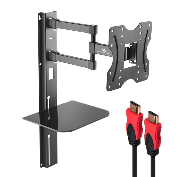 Suport TV cu raft DVD Maclean, vesa 200x200 , 23"-42", 30kg, MC-771+HDMI 2.0 4K 3D UHD 1.8m cablu 48 bit