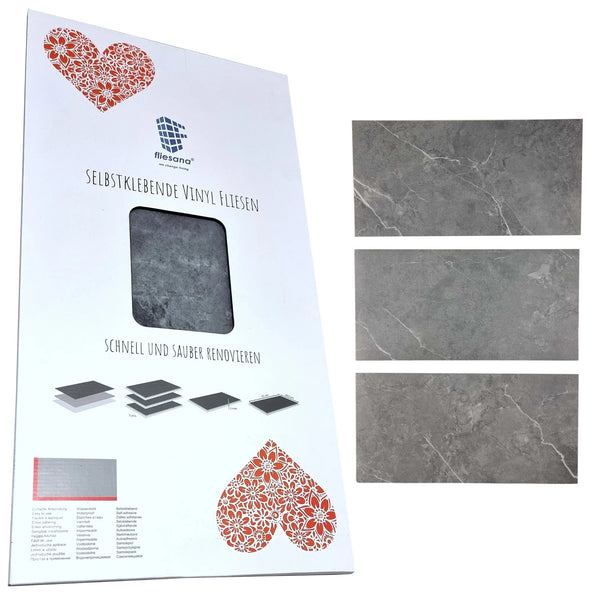 Set 3 plăci autoadezive pentru bucătărie sau baie Fliesana, impermeabile, culoare gri inchis