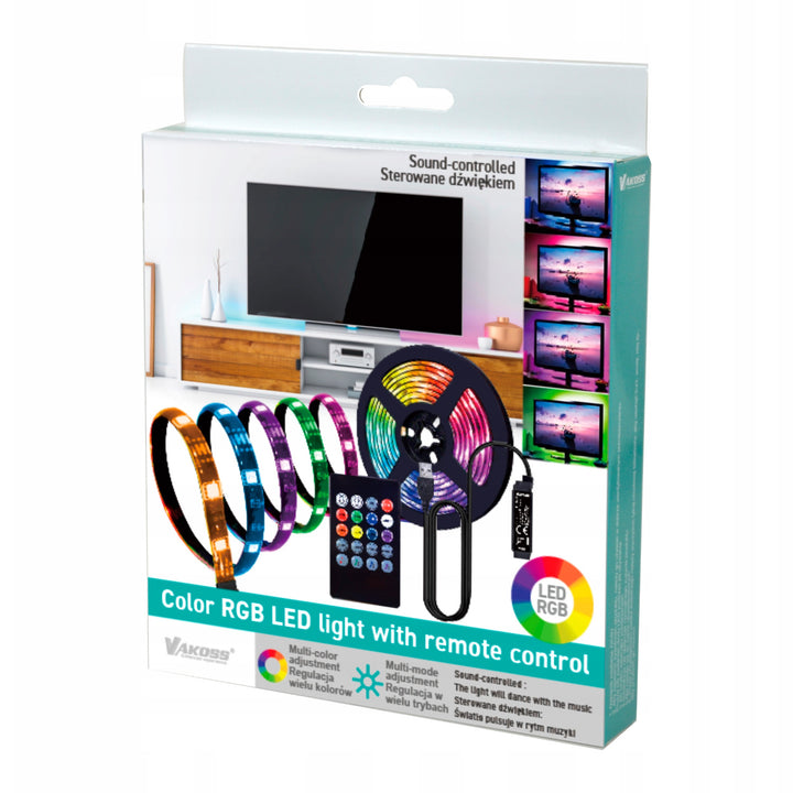 Bandă LED Vakoss RGB, pentru iluminarea televizorului, control audio, telecomandă, LA-C612