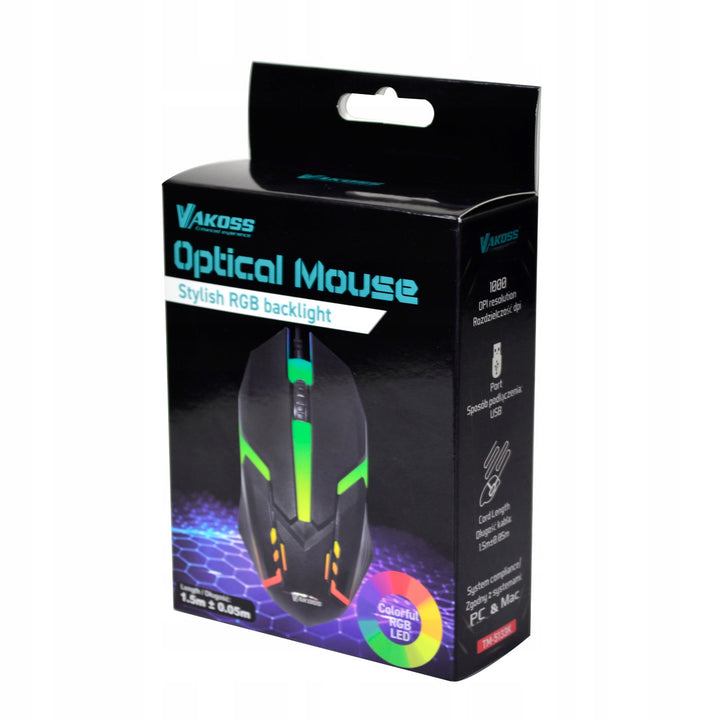 Mouse de gaming Vakoss, iluminat RGB, 1000 dpi, TM-5133K