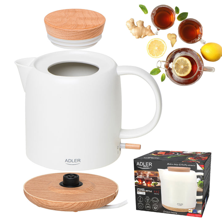 Fierbator electric ceramic 1.0L, 1200W, ecru, Adler AD 1304