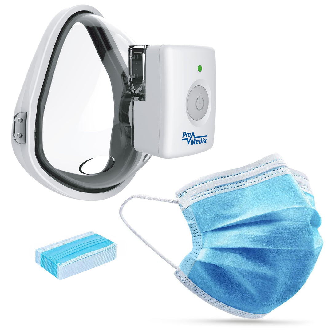 Promedix inhalator portabil fără fir, kit, măști, PR-840+ 2x Măști medicale CE EN 14683:2019 - set - culoare albastră 20 bucăți Promedix PR-280 BFE&gt;98%