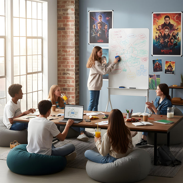 Tablă mobilă Ergo Office cu ștergere uscată, orientare verticală, albă, cu o singură față, cu raft, dimensiuni tablă 1190x790mm, ER-305