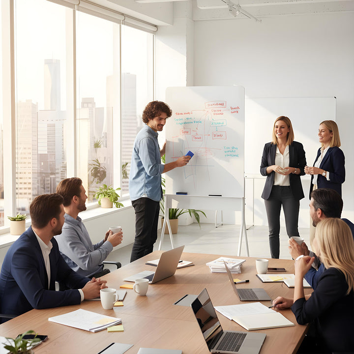 Tablă mobilă Ergo Office cu ștergere uscată, orientare verticală, albă, cu o singură față, cu raft, dimensiuni tablă 1190x790mm, ER-305