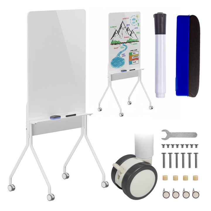 Tablă mobilă Ergo Office cu ștergere uscată, orientare verticală, albă, cu o singură față, cu raft, dimensiuni tablă 1190x790mm, ER-305