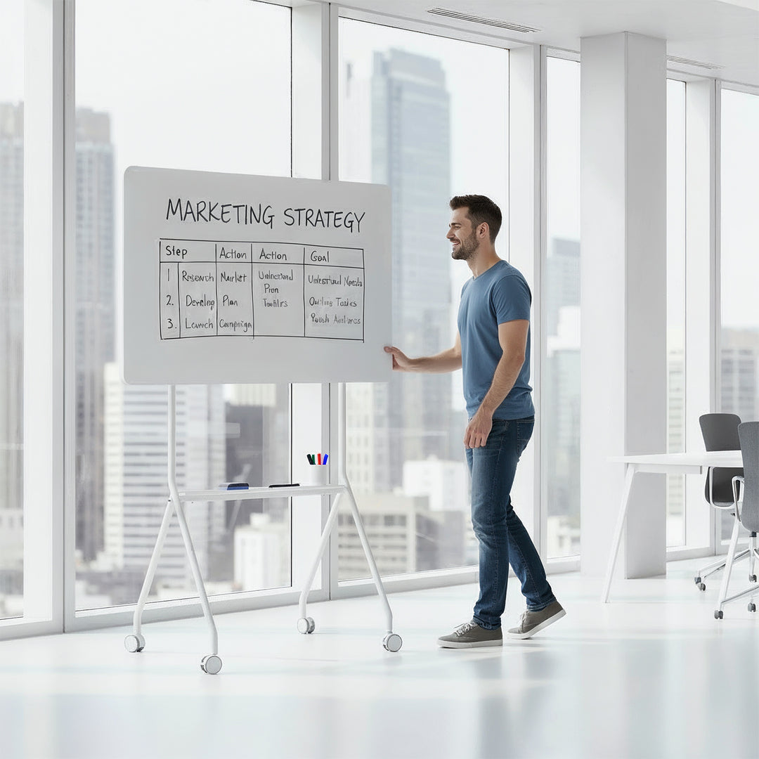 Tablă mobilă Ergo Office cu ștergere uscată, orientare orizontală, albă, cu o singură față, cu raft, dimensiuni tablă 1190x790mm, ER-306