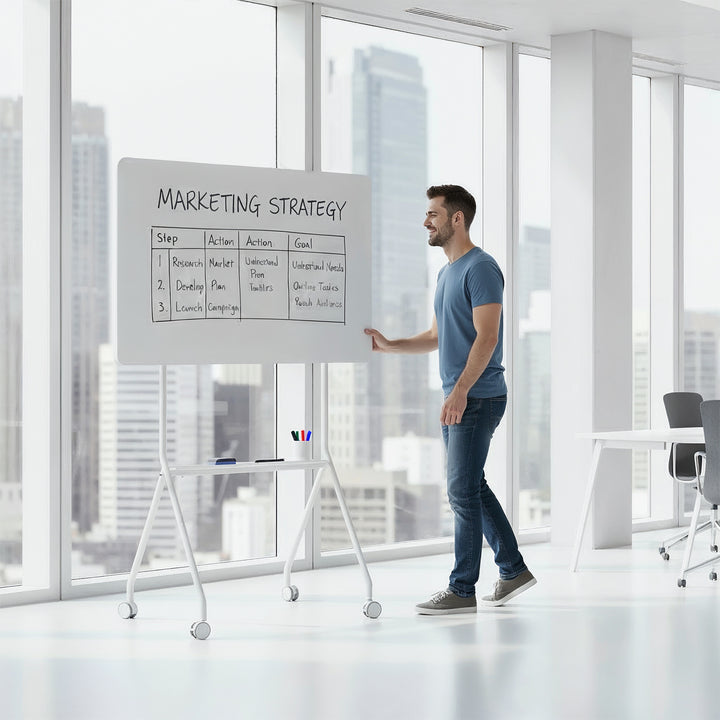 Tablă mobilă Ergo Office cu ștergere uscată, orientare orizontală, albă, cu o singură față, cu raft, dimensiuni tablă 1190x790mm, ER-306
