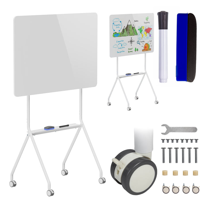Tablă mobilă Ergo Office cu ștergere uscată, orientare orizontală, albă, cu o singură față, cu raft, dimensiuni tablă 1190x790mm, ER-306