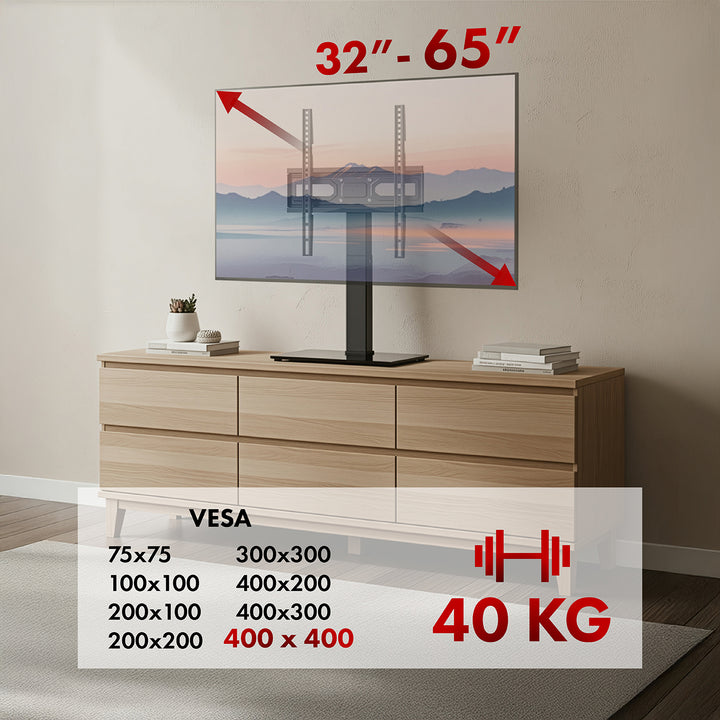Suport TV universal Maclean, pentru dulap RTV, suport, max. 40kg, max. VESA 400x400, reglare înălțime și unghi, pentru televizoare 32-65", MC-1240