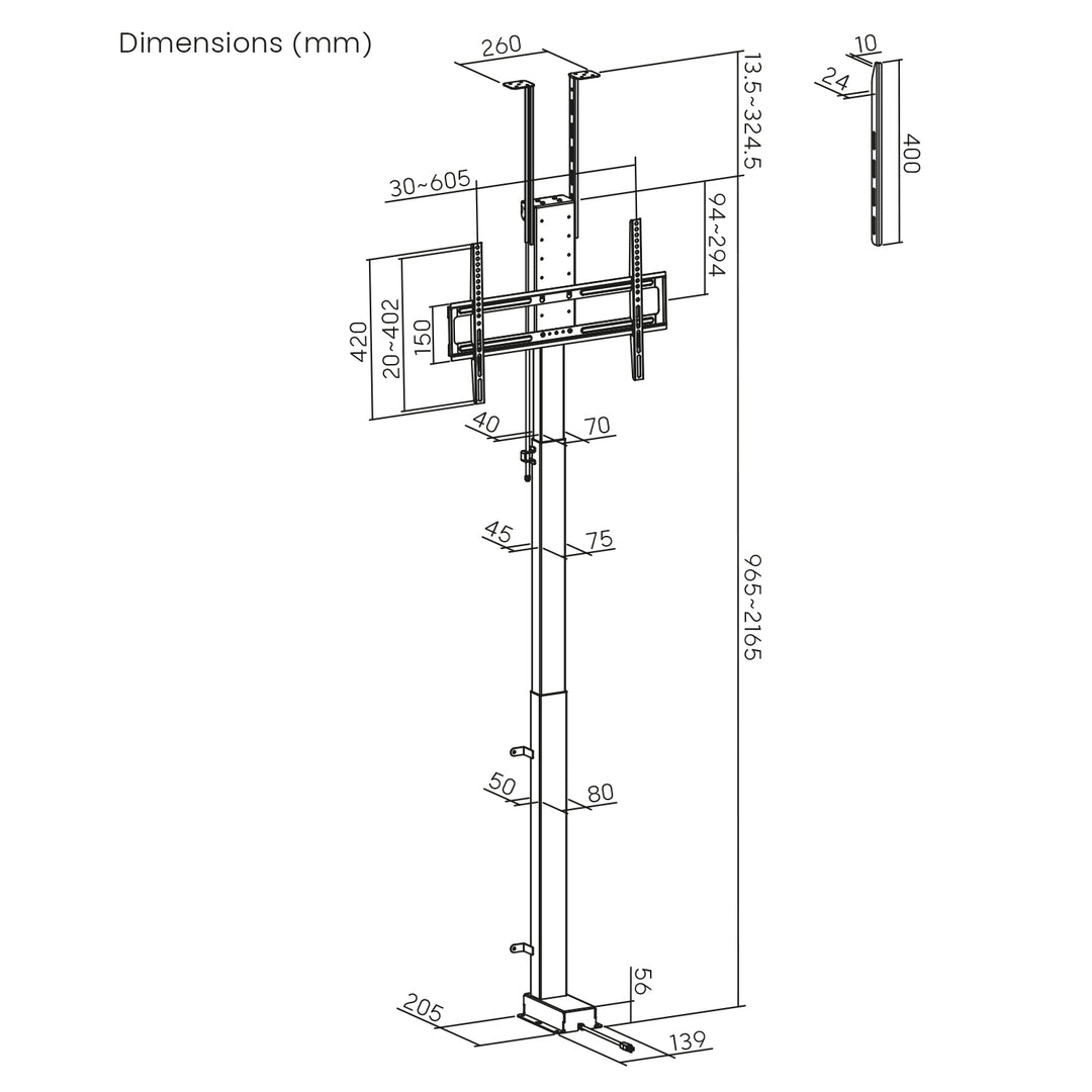 Suport electric pentru tavan și podea, Maclean extensibil, 43''-88''', VESA 600x400, max 60kg, 100-240V AC,50/60Hz