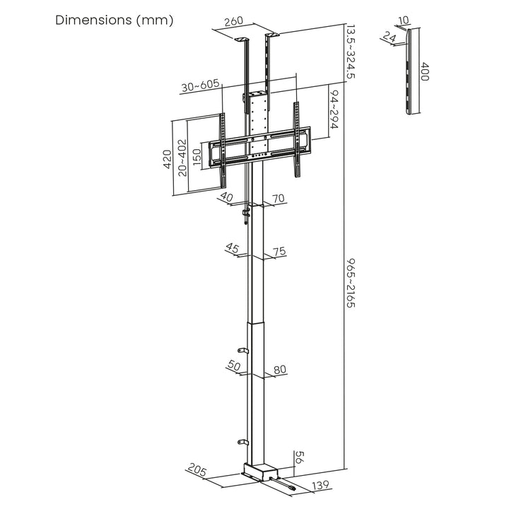 Suport electric pentru tavan și podea, Maclean extensibil, 43''-88''', VESA 600x400, max 60kg, 100-240V AC,50/60Hz