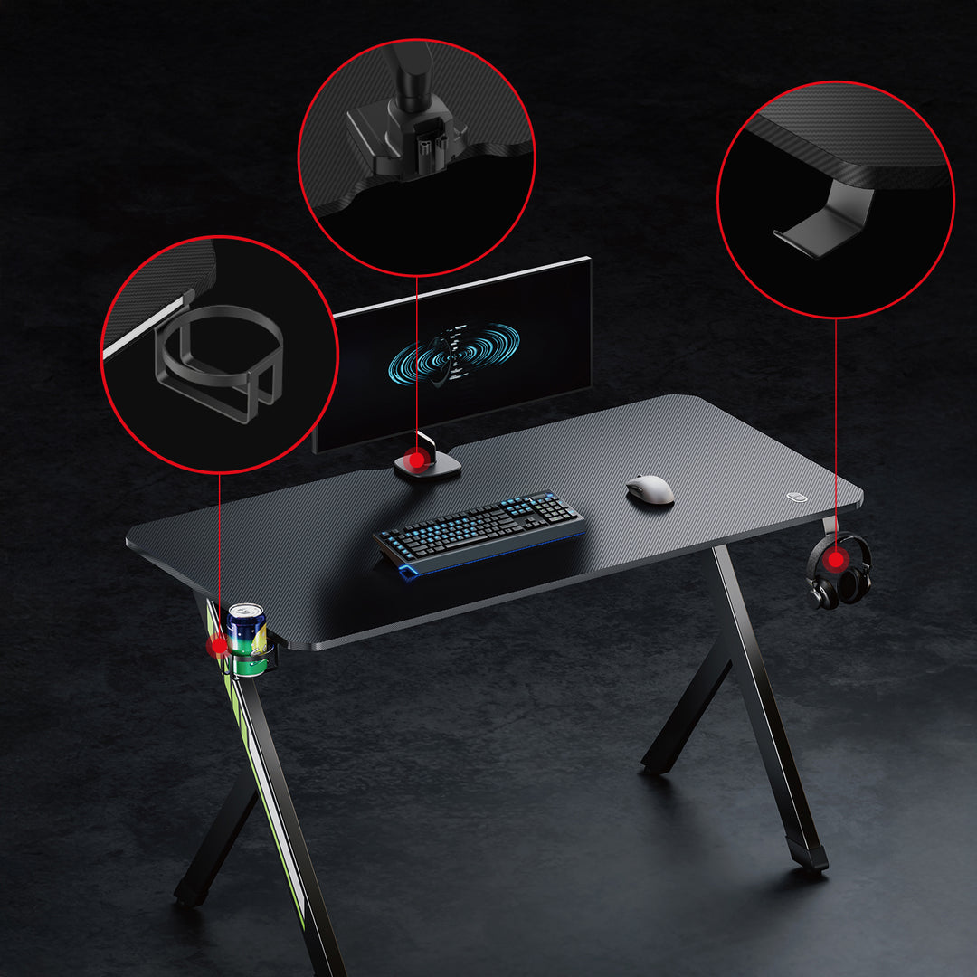 NanoRS gaming desk, negru, cu suport pentru căști și pahare, max. 75kg, dimensiuni 1200x600x750mm, RS101