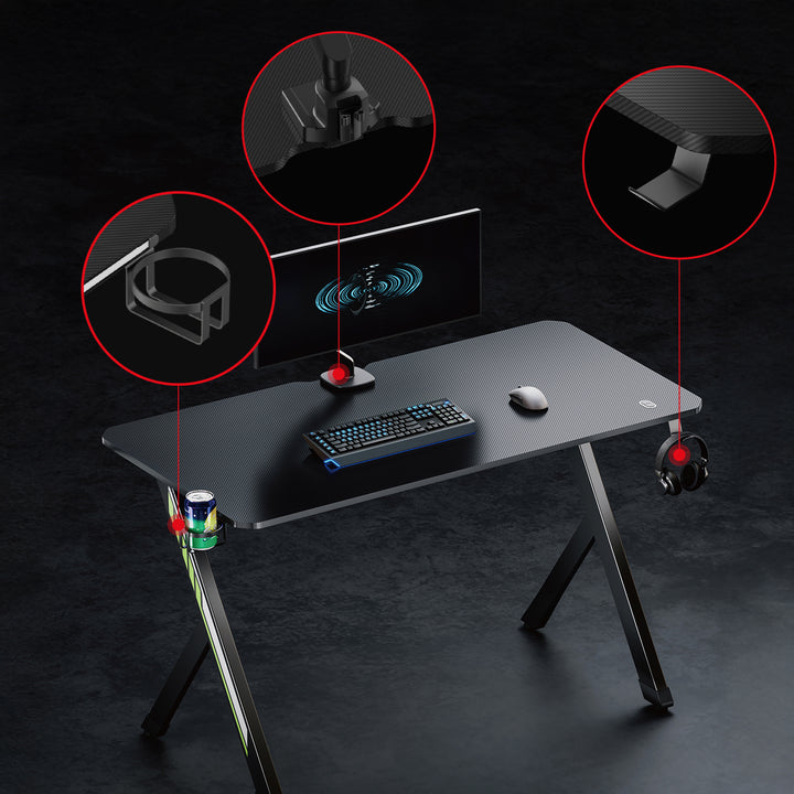 NanoRS gaming desk, negru, cu suport pentru căști și pahare, max. 75kg, dimensiuni 1200x600x750mm, RS101