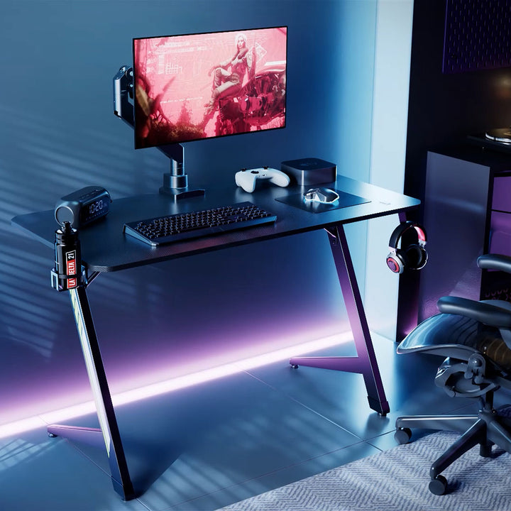 NanoRS gaming desk, negru, cu suport pentru căști și pahare, max. 75kg, dimensiuni 1200x600x750mm, RS101