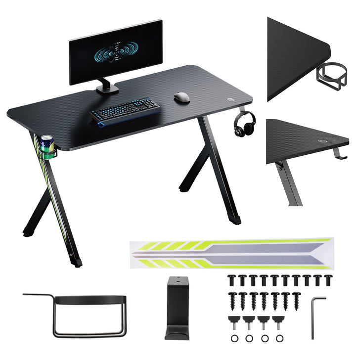 NanoRS gaming desk, negru, cu suport pentru căști și pahare, max. 75kg, dimensiuni 1200x600x750mm, RS101