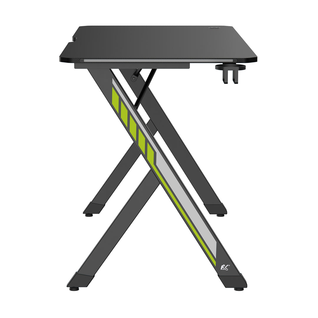 Birou de gaming NanoRS, negru, cu suport pentru căști și pahare, retroiluminare RGB, max. 75kg, dimensiuni 1200x600x750mm, RS102