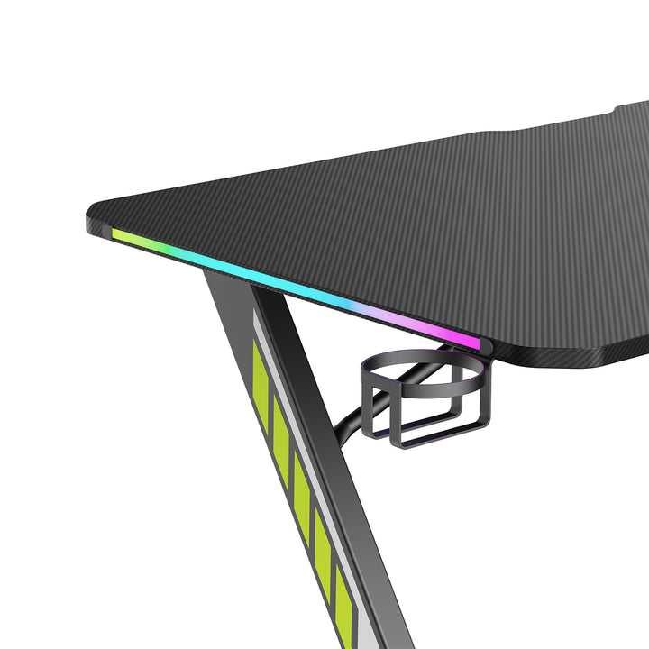 Birou de gaming NanoRS, negru, cu suport pentru căști și pahare, retroiluminare RGB, max. 75kg, dimensiuni 1200x600x750mm, RS102
