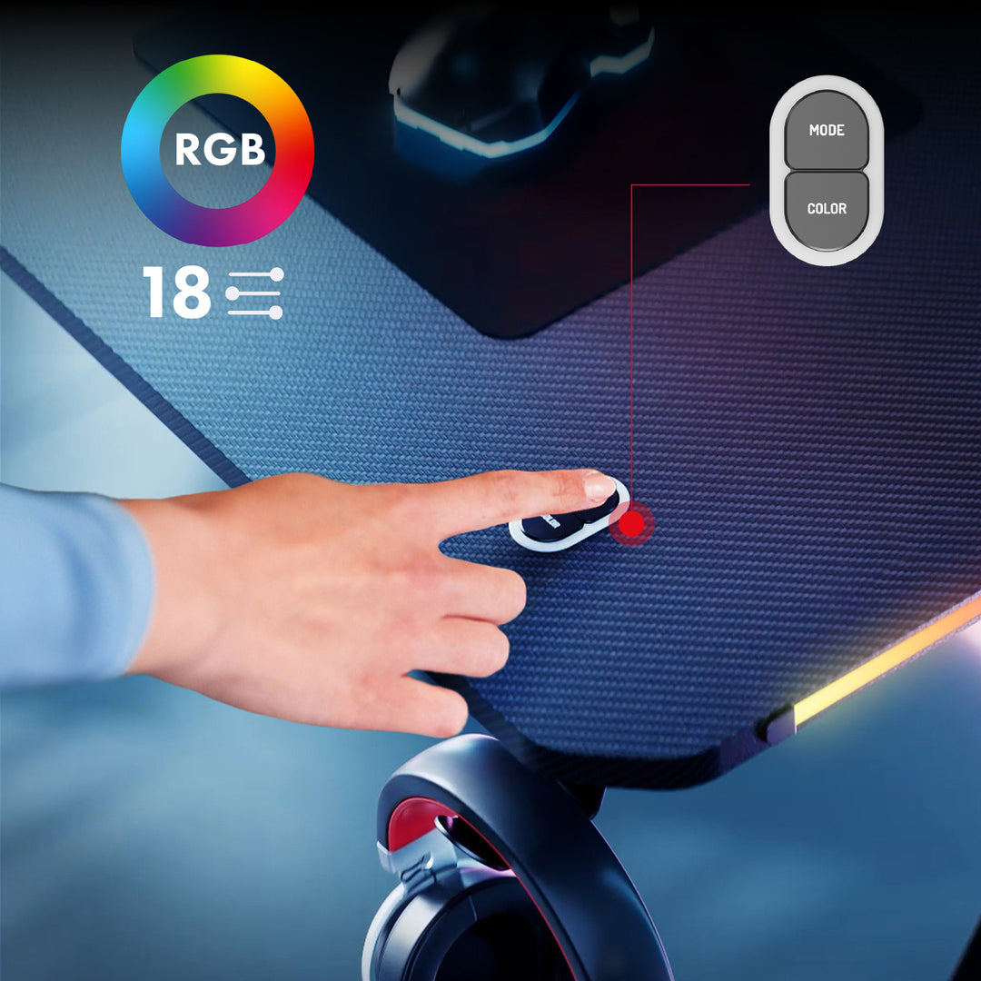 Birou de gaming NanoRS, negru, cu suport pentru căști și pahare, retroiluminare RGB, max. 75kg, dimensiuni 1200x600x750mm, RS102