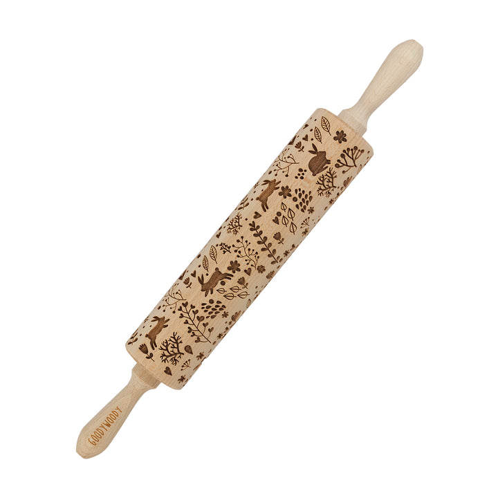 Sucitor gravat cu model iepuras Goody Woody, 46 cm, lemn de fag