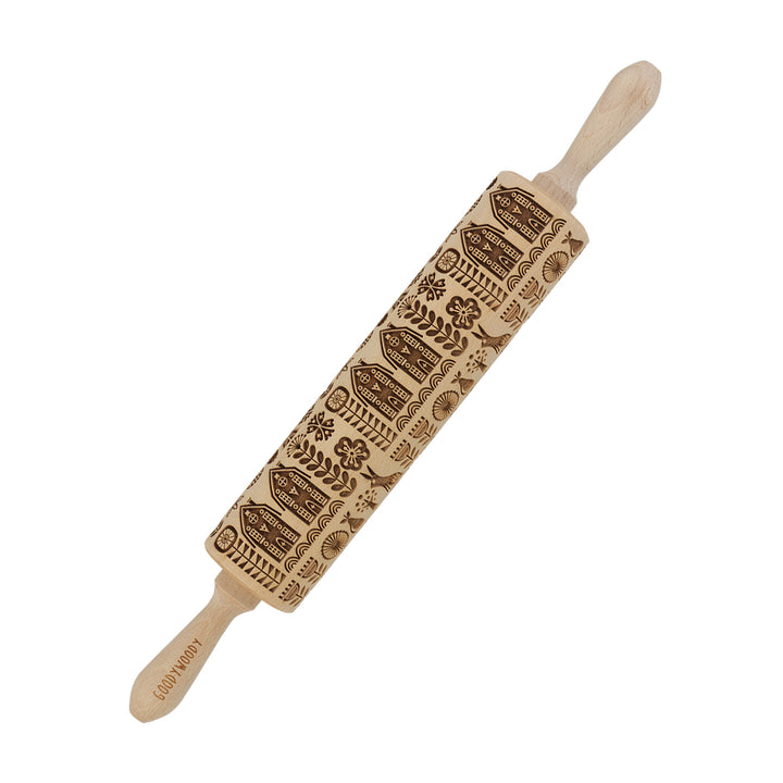 Sucitor gravat cu model  Goody Woody, stil scandinav 46 cm, lemn de fag