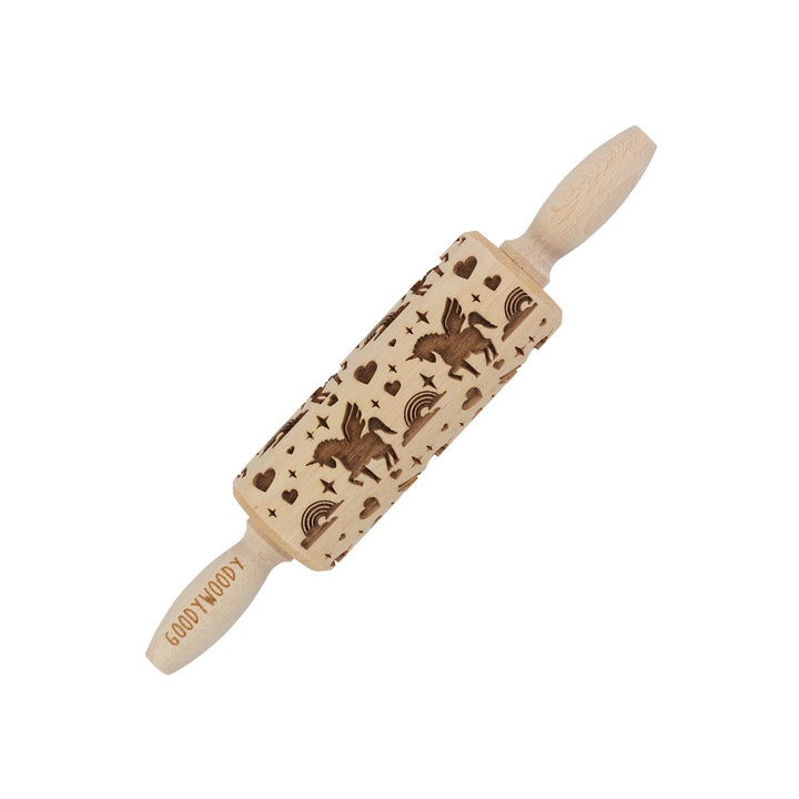 Sucitor gravat cu model unicorn Goody Woody, 23,5 cm, lemn de fag