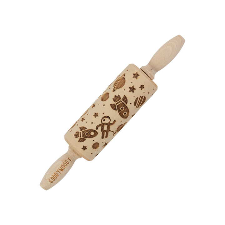 Sucitor gravat cu model spatiu Goody Woody, 23,5 cm, lemn de fag