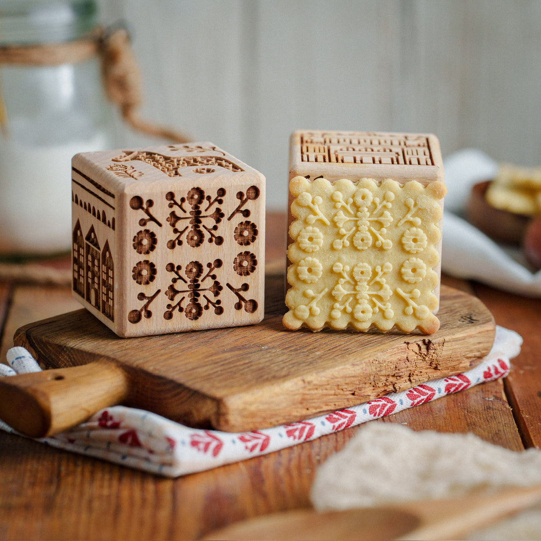 Stampila pentru prajituri din lemn gravat Goody Woody, 6 cm, lemn de fag, 6 modele, stil scandinav