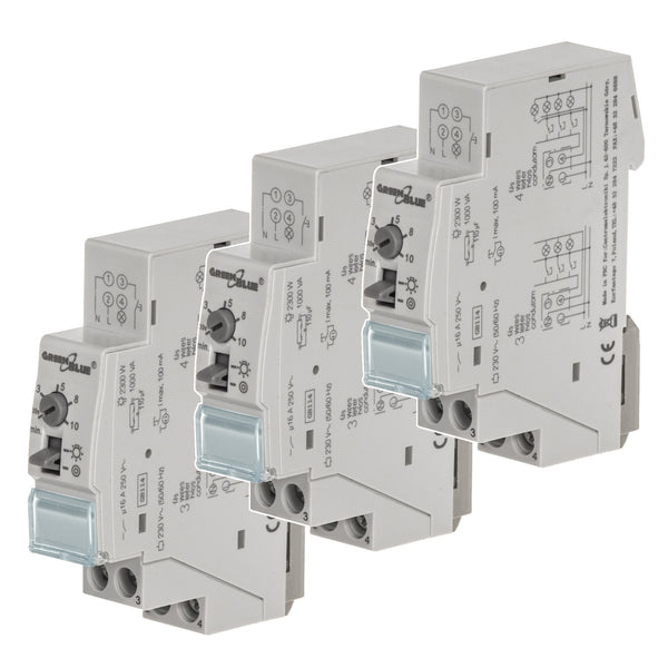 Set 3 șine de scară reglabile automat GreenBlue DIN iluminat, control 30s-10m, max 2300 W, GB114, 3 unități