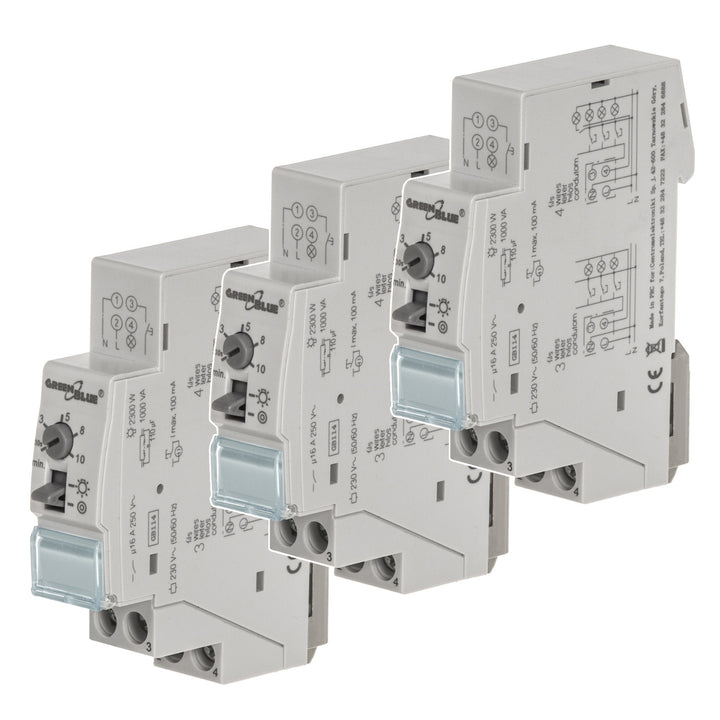 Set 3 șine de scară reglabile automat GreenBlue DIN iluminat, control 30s-10m, max 2300 W, GB114, 3 unități