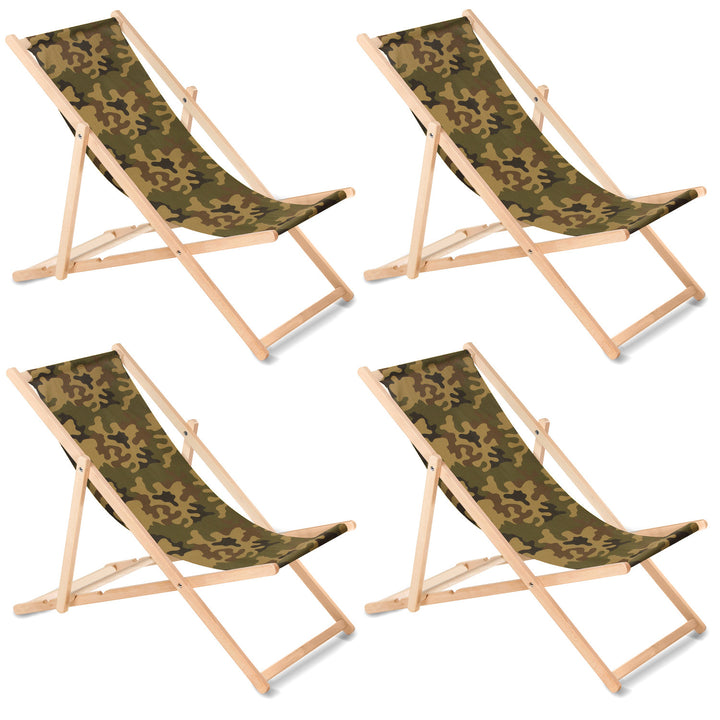 Set 4 sezlonguri din lemn solid GreenBlue GB183, verde khaki