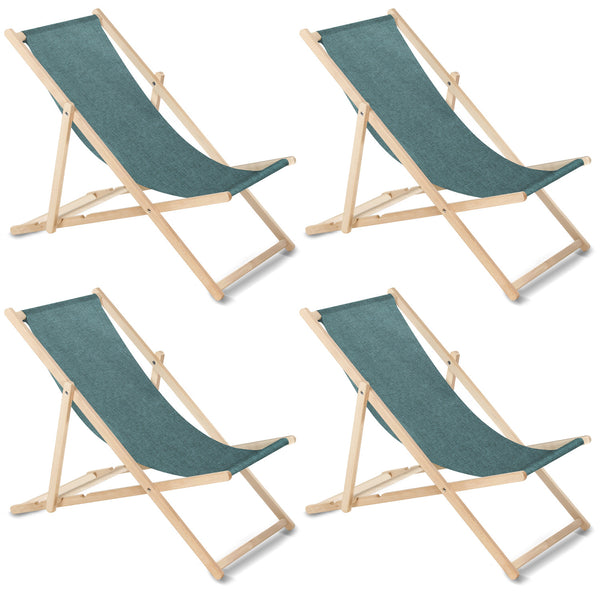Set 4 sezlonguri din lemn solid GreenBlue GB183, turcoaz