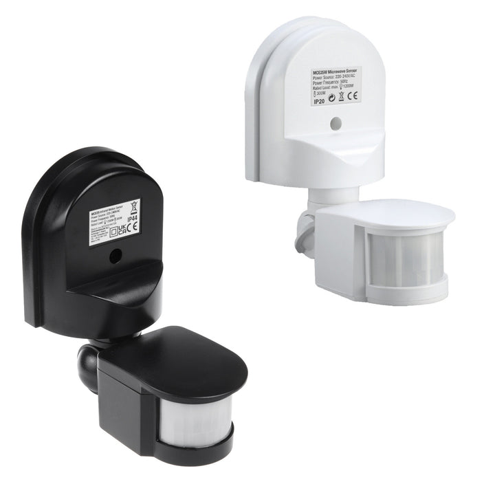 Set 2 detectoare PIR de mișcare, de perete, Maclean MCE25, 180°, max. 1200W, alb și negru