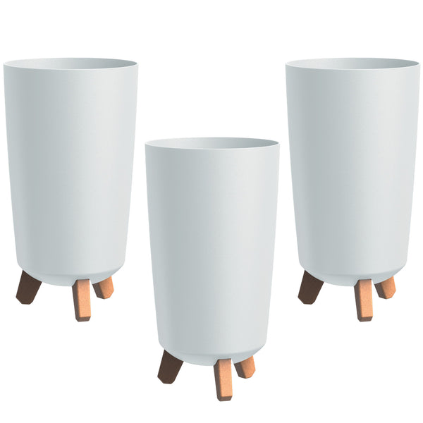 Set 3 ghivece Prosperplast Gracia Tubus Slim, diametru 195mm, înălțime 365mm, cu picioare, alb