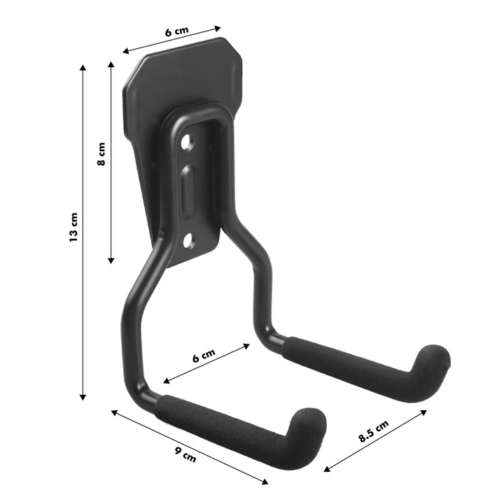 Set 2 suporturi de perete pentru bicicleta Maclean, pentru garaj, anvelope, unelte de grădină, scari, furtunuri de grădină, greutate max. 35 kg, MC-439 + cârlig de perete din oțel pentru garaj 35 kg negru