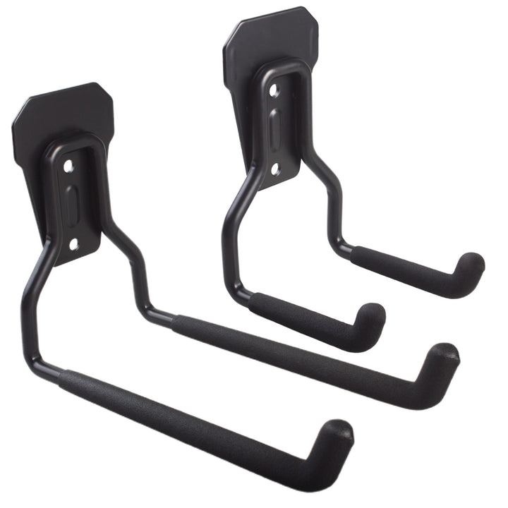 Set 2 suporturi de perete pentru bicicleta Maclean, pentru garaj, anvelope, unelte de grădină, scari, furtunuri de grădină, greutate max. 35 kg, MC-439 + cârlig de perete din oțel pentru garaj 35 kg negru