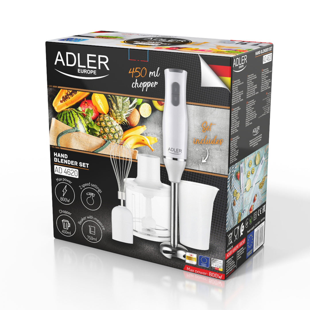 Blender de mână multifuncțional Adler, 2 viteze, alb, 800W, AD 4620