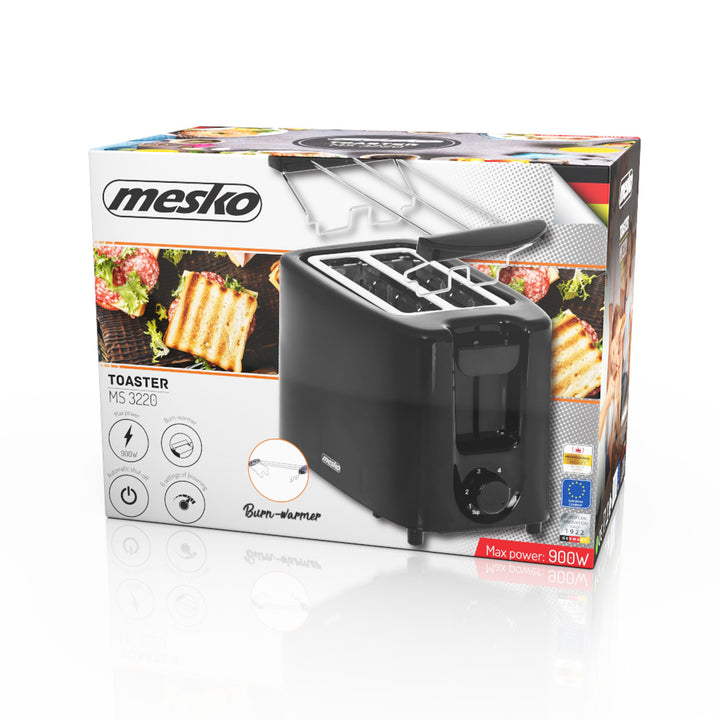 Prajitor de paine Mesko pentru 2 felii, 900W, negru, MS 3220